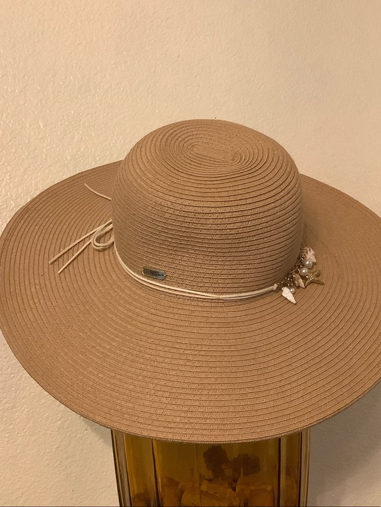 Sun N Sand Headwear Accessories - Elegant Tan Wide-Brim Straw Hat with Decorative Shell Accents